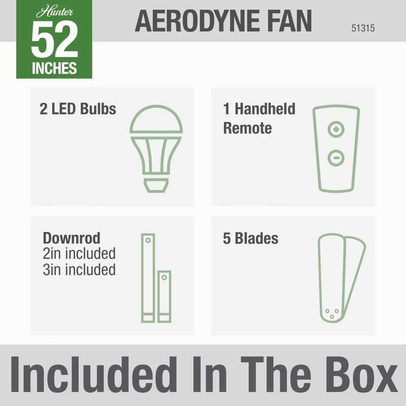 Hunter 52-inch Aerodyne Matte Silver Ceiling Fan with LED Light