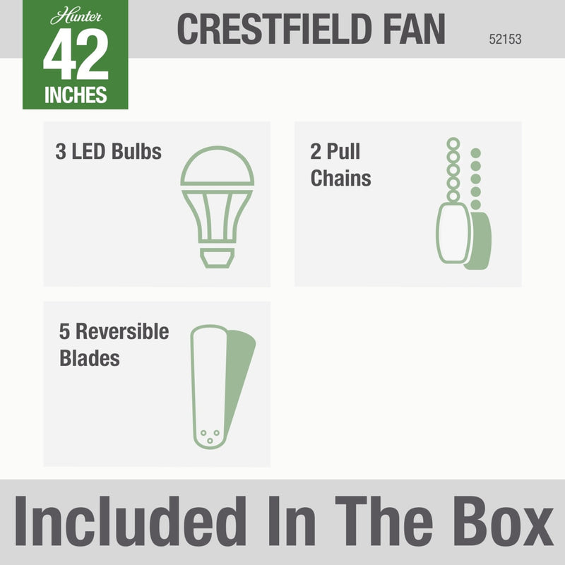 Hunter 42-Inch Crestfield Three Light Noble Bronze Low Profile Ceiling Fan