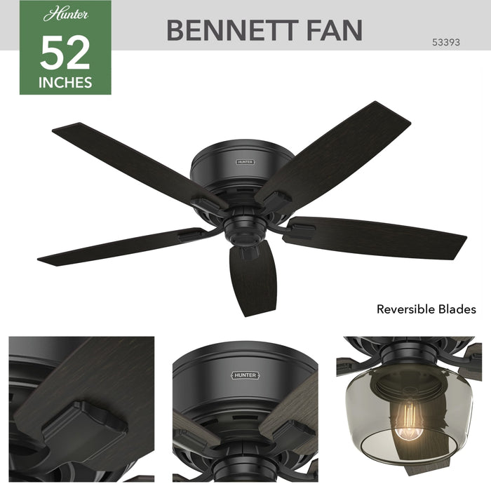Hunter 52-Inch Bennett Matte Black Low Profile Ceiling Fan