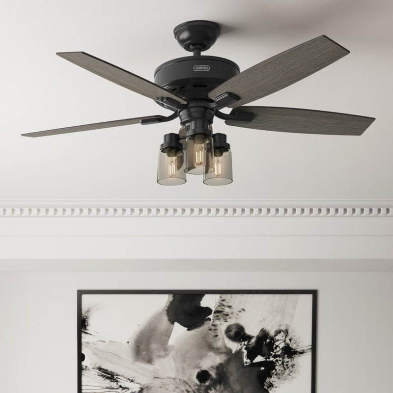 Hunter 52-Inch Bennett 3 Lights Matte Black Ceiling Fan