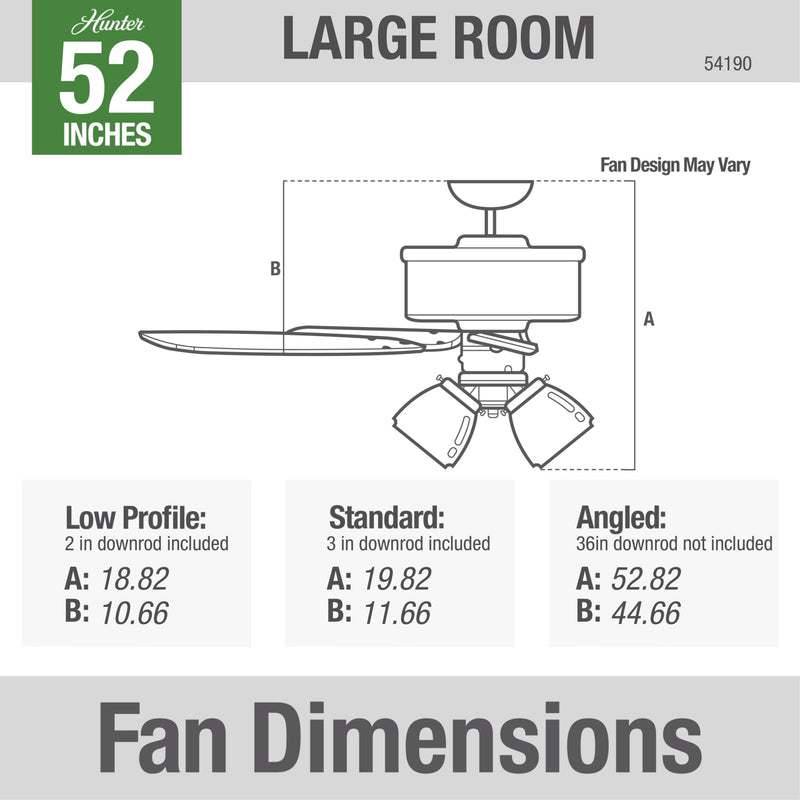 Hunter 52-Inch Bennett 3 Lights Brushed Nickel Ceiling Fan