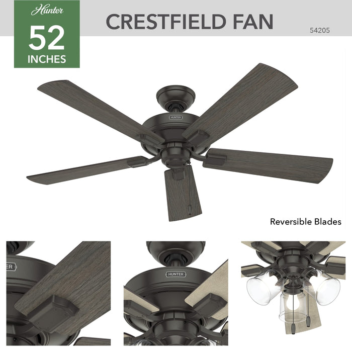 Hunter 52-Inch Crestfield 3 Light Noble Bronze Ceiling Fan