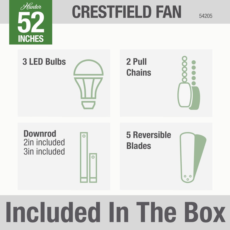 Hunter 52-Inch Crestfield 3 Light Noble Bronze Ceiling Fan