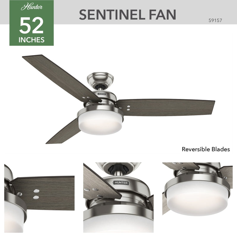 Hunter 52-Inch Sentinel Brushed Nickel Ceiling Fan