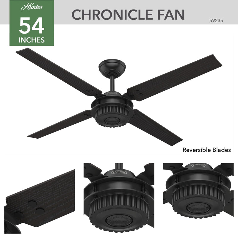 Hunter 54-Inch Chronicle Matte Black Outdoor Ceiling Fan