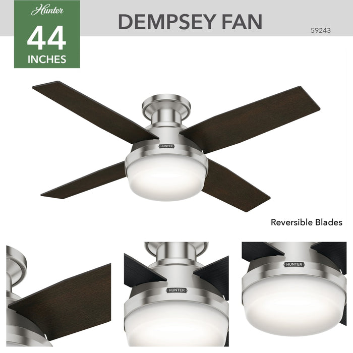 Hunter 44-Inch Dempsey Light Brushed Nickel Low Profile Ceiling Fan