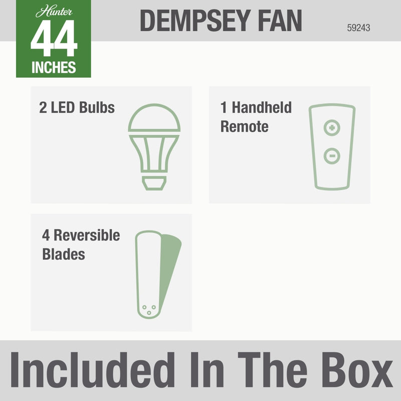 Hunter 44-Inch Dempsey Light Brushed Nickel Low Profile Ceiling Fan