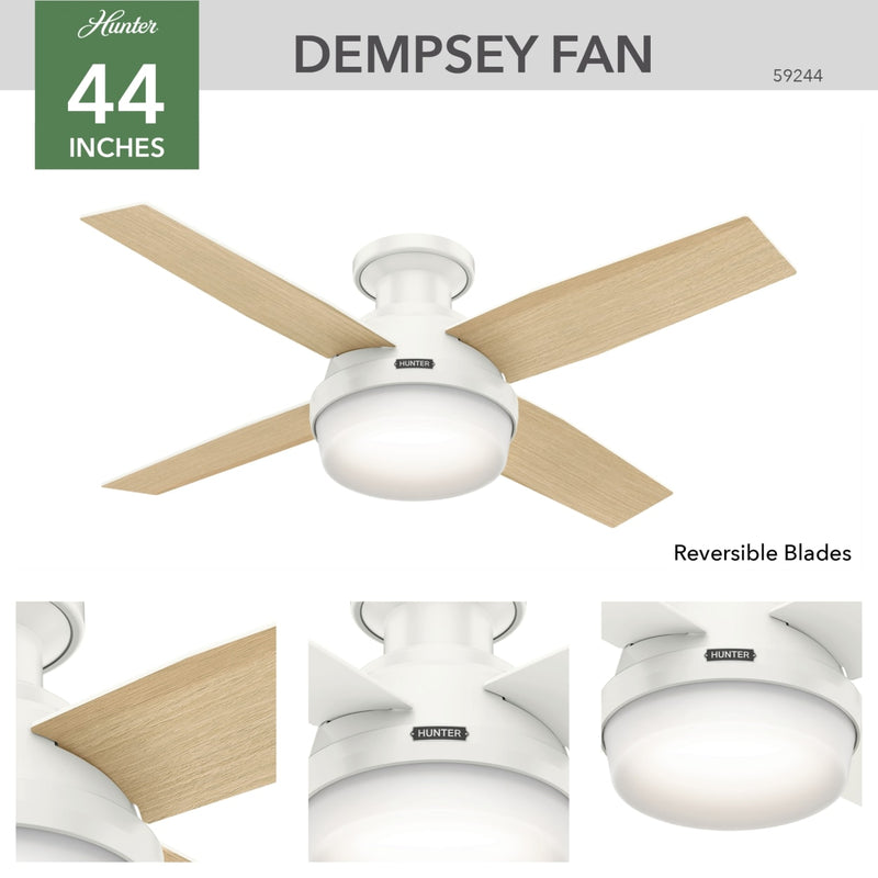 Hunter 44-Inch Dempsey Light Fresh White Low Profile Ceiling Fan