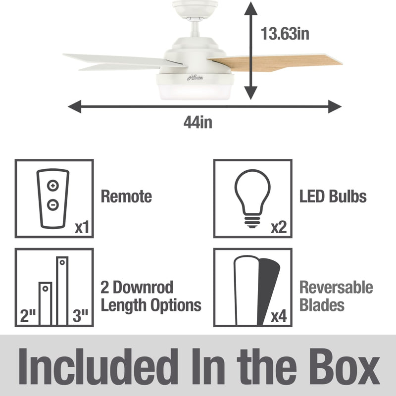 Hunter 44-Inch Dempsey Light Fresh White Ceiling Fan