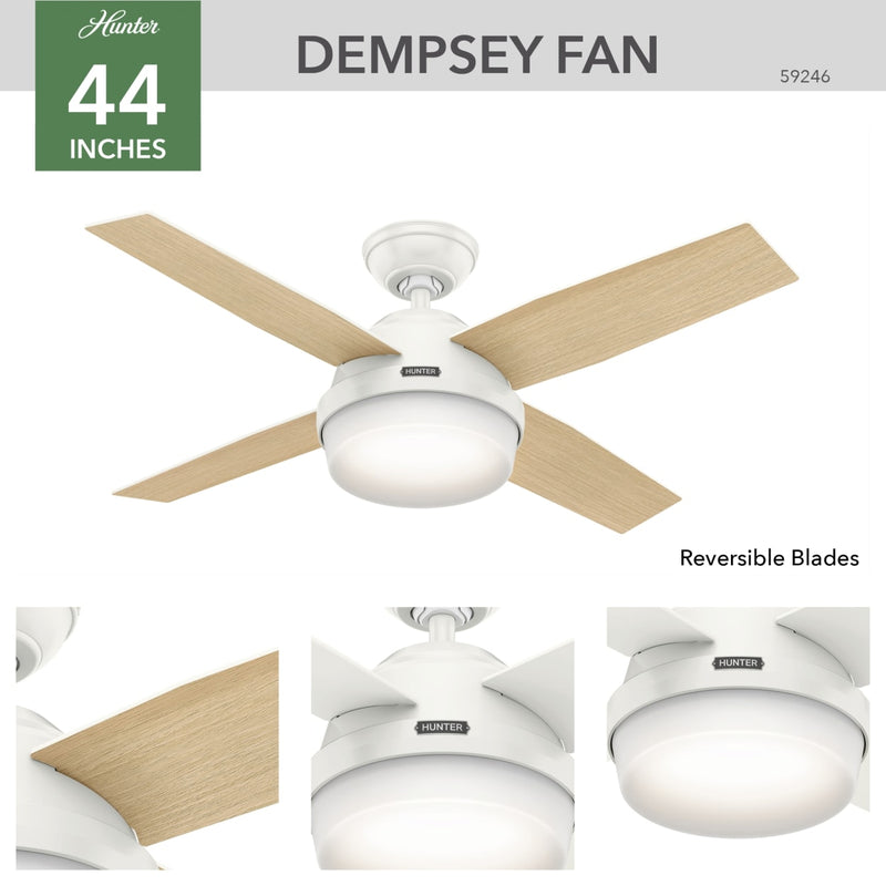 Hunter 44-Inch Dempsey Light Fresh White Ceiling Fan