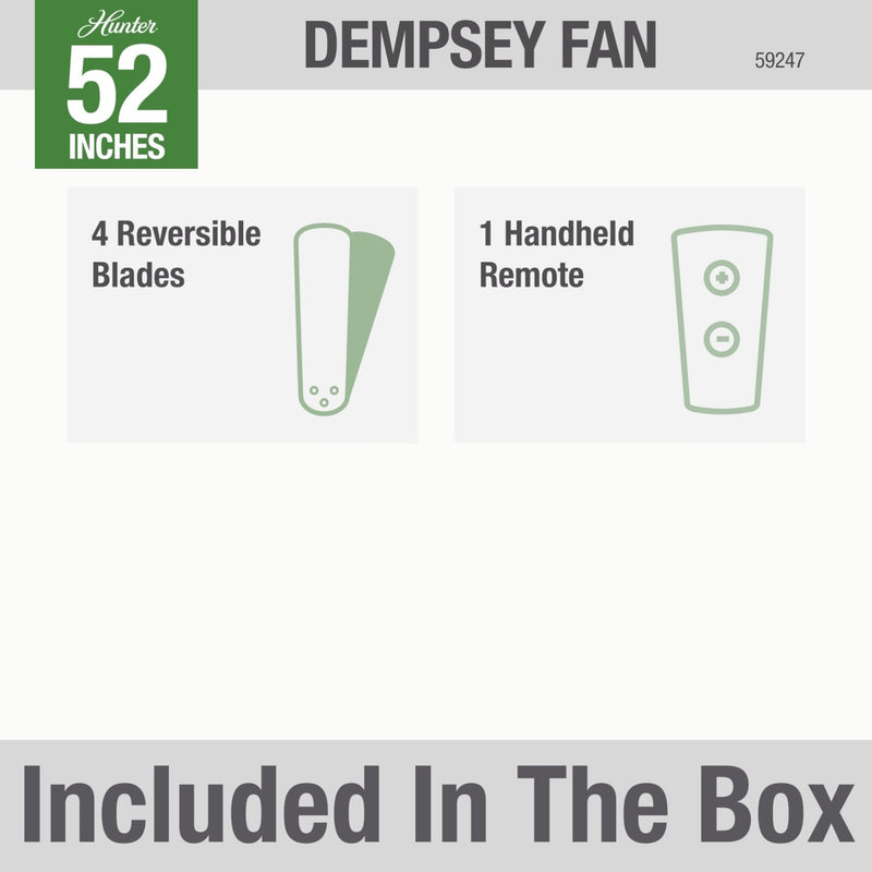 Hunter 52-Inch Dempsey Brushed Nickel Low Profile No Light Ceiling Fan