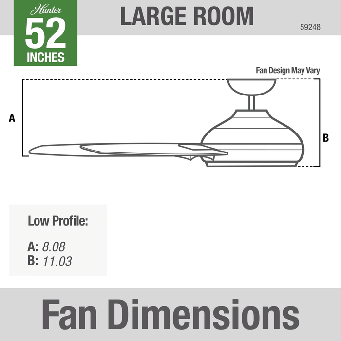 Hunter 52-Inch Dempsey Fresh White Low Profile No Light Ceiling Fan