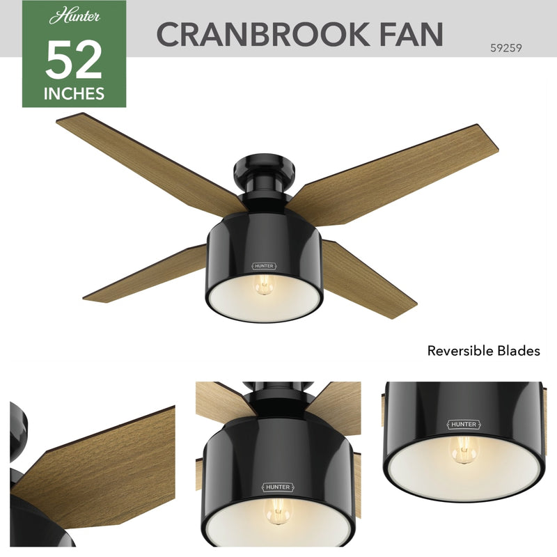 Hunter 52-Inch Cranbrook Low Profile Gloss Black Ceiling Fan