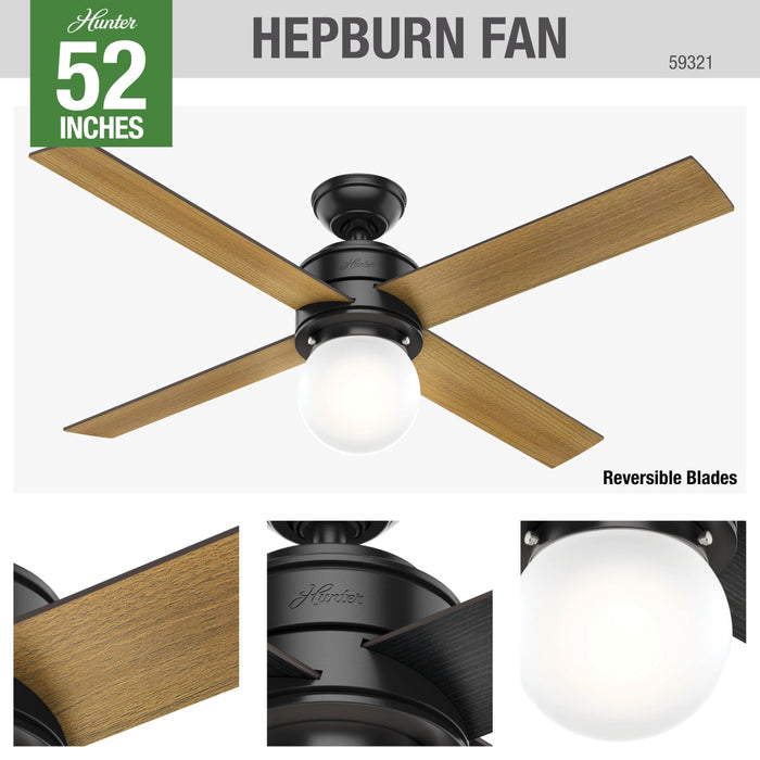 Hunter 52-Inch Hepburn Matte Black Ceiling Fan