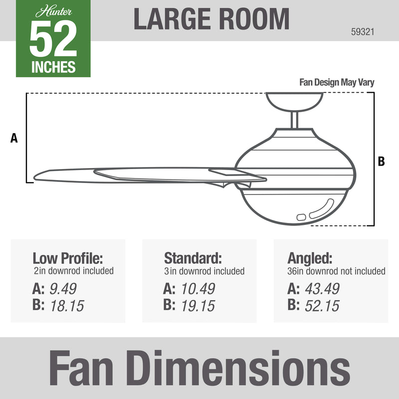Hunter 52-Inch Hepburn Matte Black Ceiling Fan