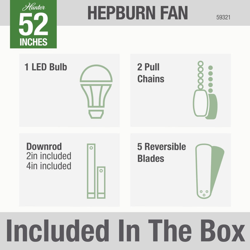 Hunter 52-Inch Hepburn Matte Black Ceiling Fan