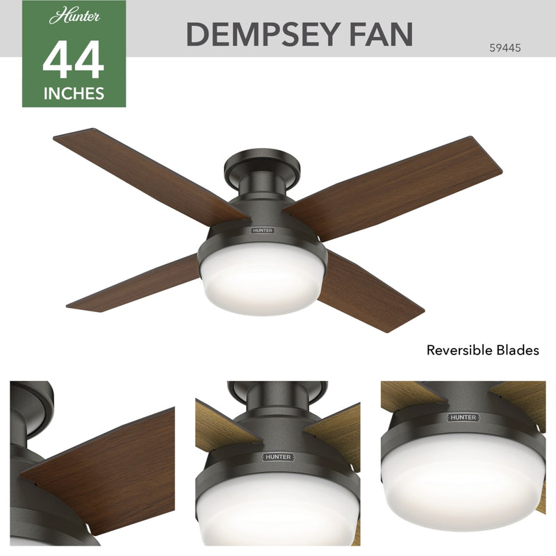 Hunter 44-Inch Dempsey Light Noble Bronze Low Profile Ceiling Fan