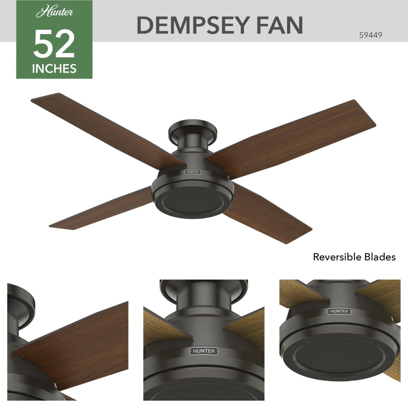 Hunter 52-Inch Dempsey Noble Bronze Low Profile No Light Ceiling Fan