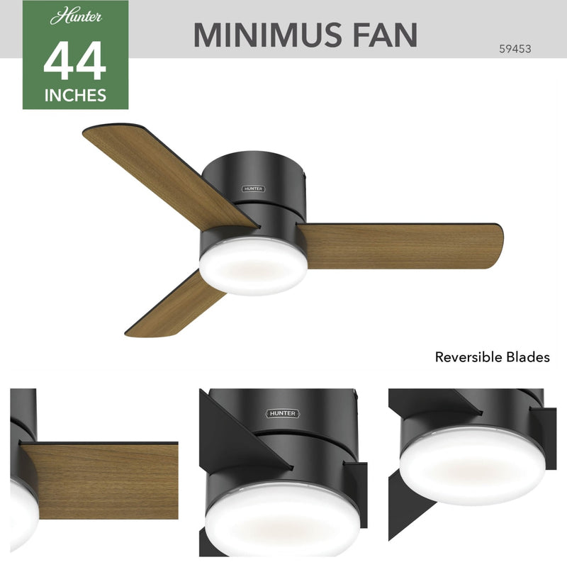 Hunter 44-Inch Minimus Matte Black Low Profile Ceiling Fan