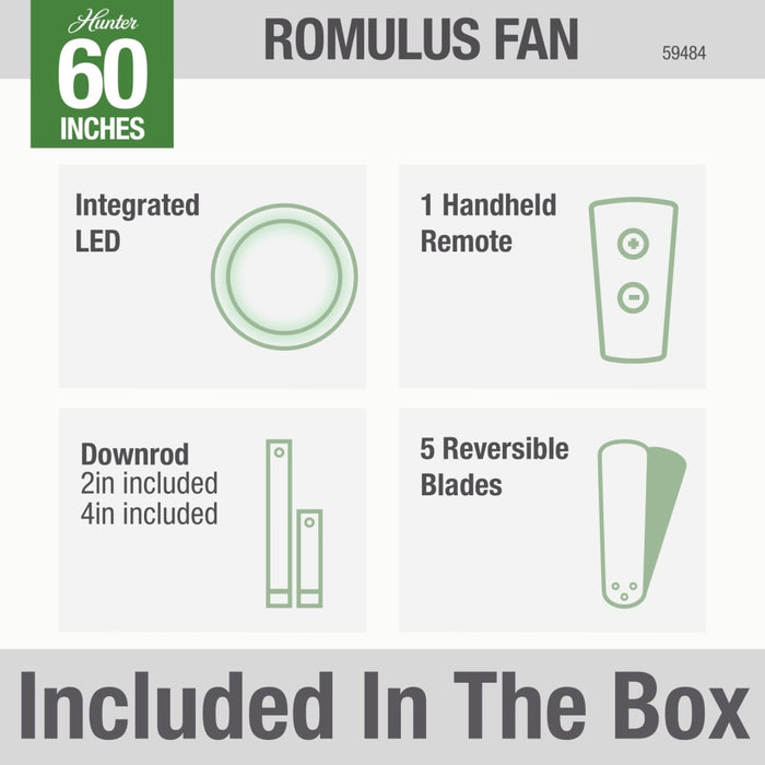 Hunter Romulus 60 inch WiFi Ceiling Fan in Matte Silver/Light Grey Oak