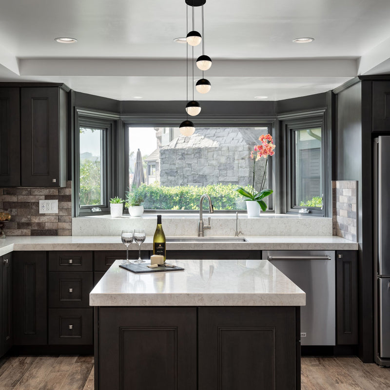VONN Ravello 5-Light VAC3285BL Integrated LED Chandelier with Globe Shades in Black