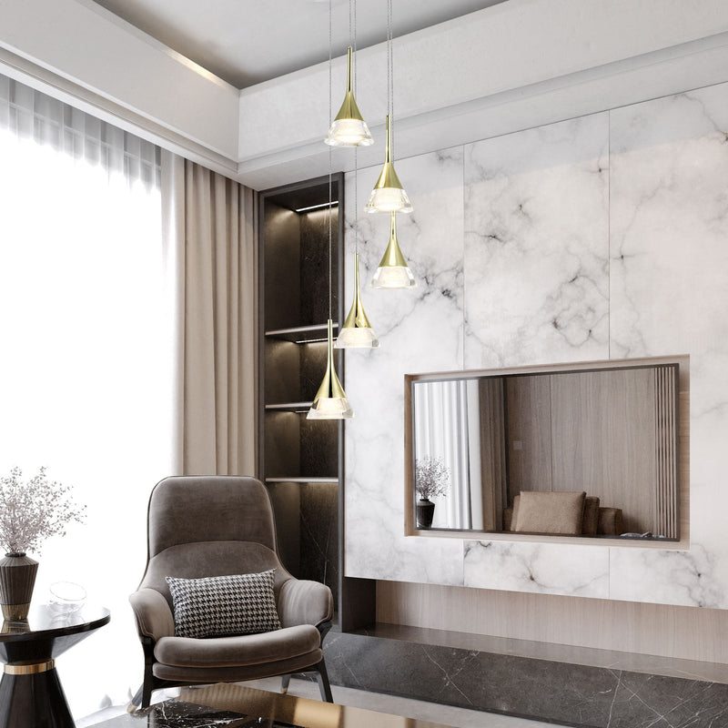 VONN Amalfi 5-Light VAC3215GL Integrated LED Chandelier with Cone Shades in Gold