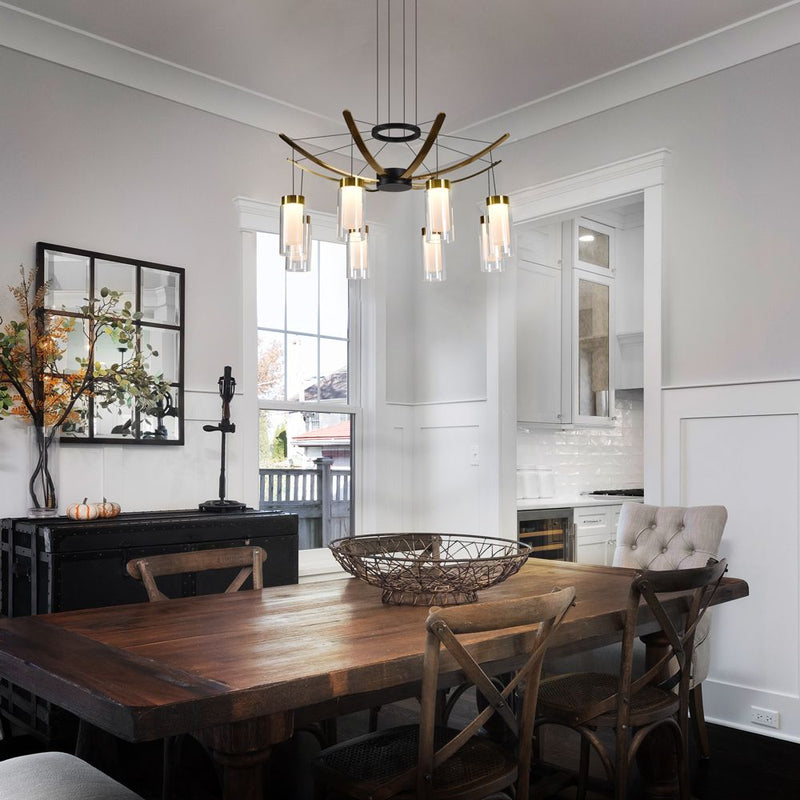 VONN Genoa 24" VAC3118BL Integrated LED Chandelier with 8 Glass Shades in Black