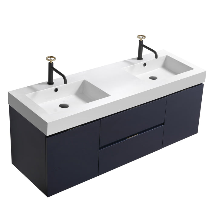 KubeBath Bliss 60" Double Sink Wall Mount Modern Bathroom Vanity