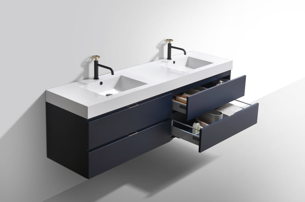 KubeBath Bliss 72" Double Sink Wall Mount Modern Bathroom Vanity