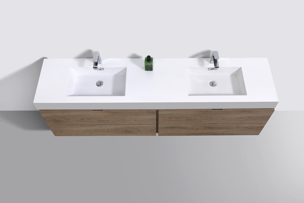 KubeBath Bliss 72" Double Sink Wall Mount Modern Bathroom Vanity