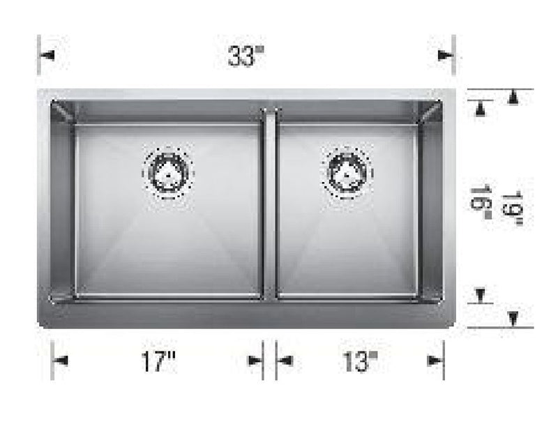 Blanco Quatrus R15 Apron 1 3/4" Width Low Divide Stainless Steel Sink 525242