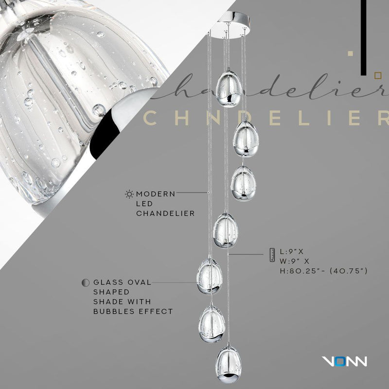 VONN Venezia 7-Light VAC3207CH Integrated LED Chandelier in Polished Chrome
