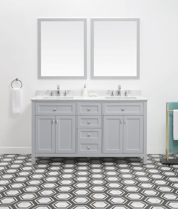 Cahaba CA101015 Juniper 60 in. Double Vanity with Engineered Stone Top and Ceramic Basin - Dove Grey