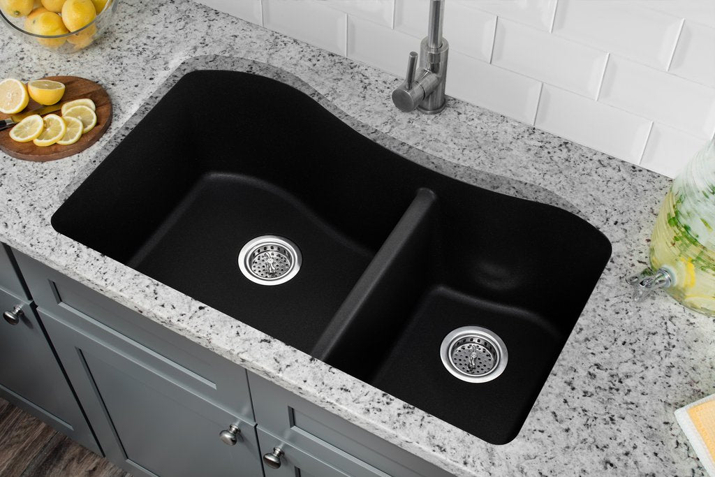 Cahaba Undermount 32-1/2 in. 60/40 Quartz Kitchen Sink - Onyx Black
