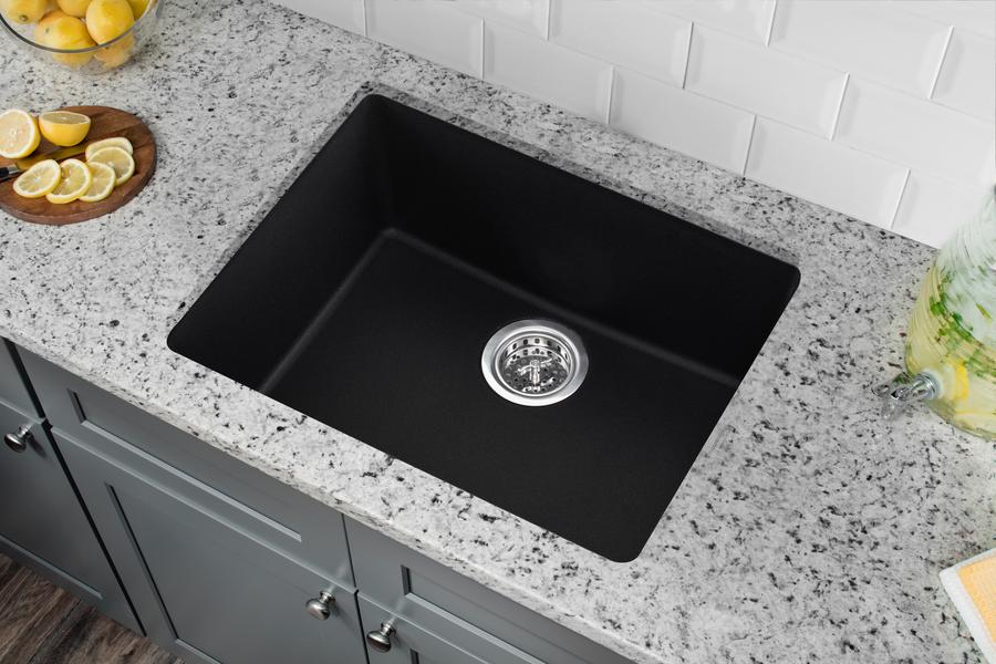 Cahaba Dual Mount 21-2/3 in. Single Bowl Quartz Kitchen Sink - Onyx Black