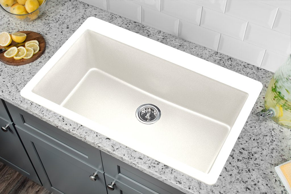 Cahaba Dual Mount 33 in. Single Bowl Quartz Kitchen Sink - Alpine White