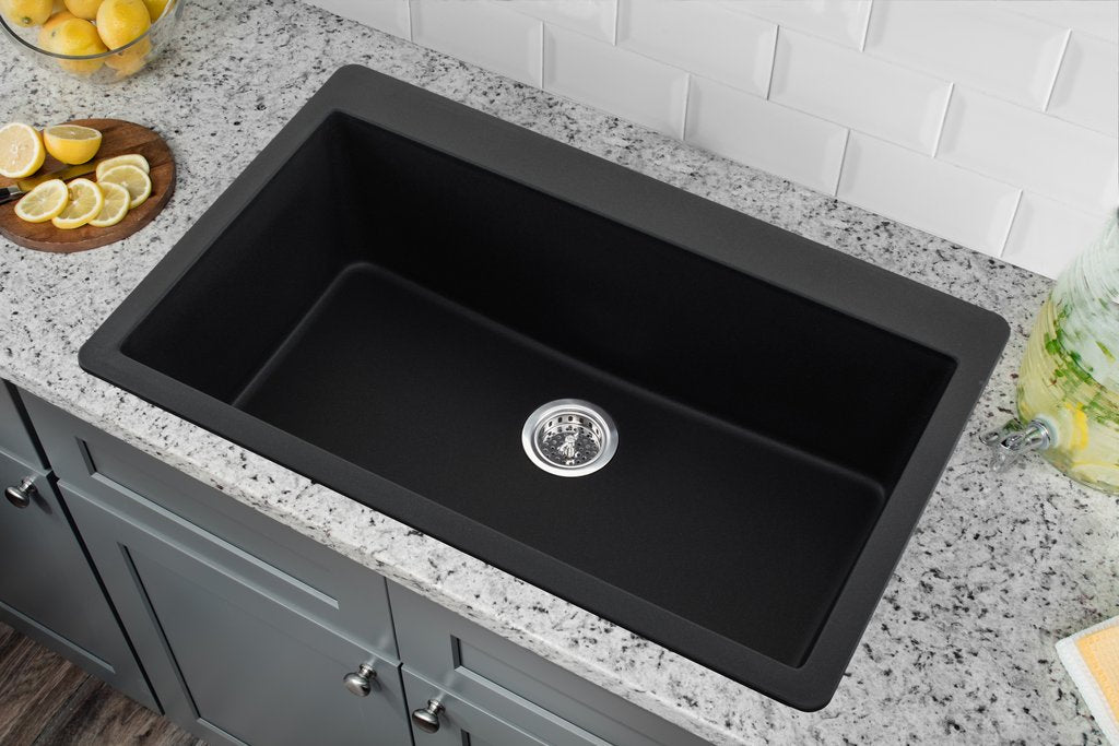 Cahaba Dual Mount 33 in. Single Bowl Quartz Kitchen Sink - Onyx Black
