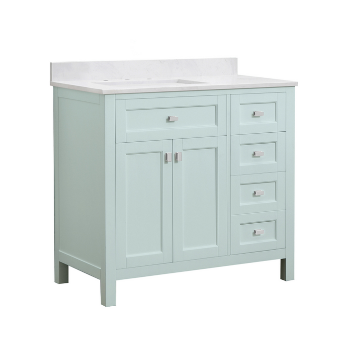 Cahaba CAVJUN36MJ Juniper 36 in. Freestanding  Vanity with Engineered Stone Top and Ceramic Basin - Mint Julep