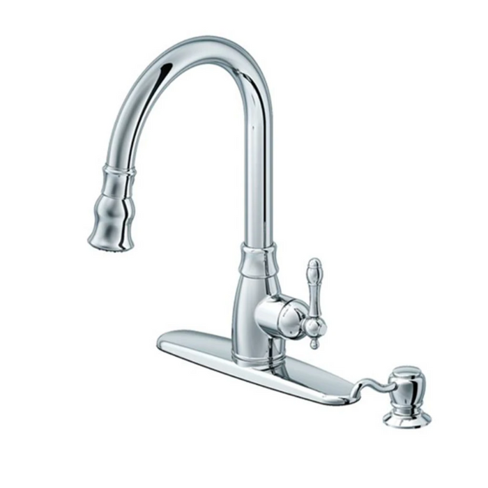 Cahaba Traditional Single Handle Pull-Down Kitchen Faucet with Soap Dispenser