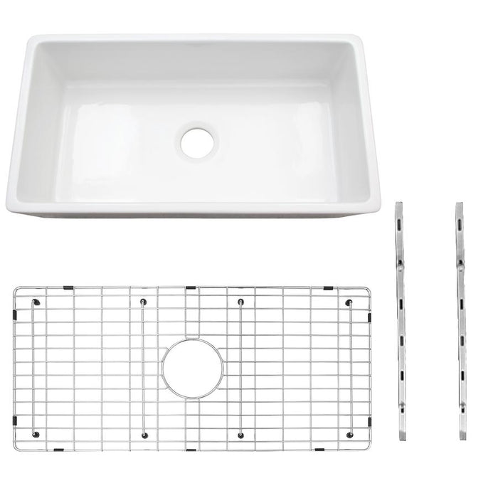 Cahaba Single Bowl Farmhouse Fireclay Kitchen Sink with Sink Grid and Mounting Hardware