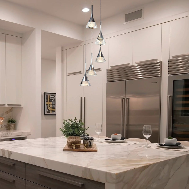 VONN Amalfi 5-Light VAC3215CH Integrated LED Chandelier with Cone Shades Polished Chrome