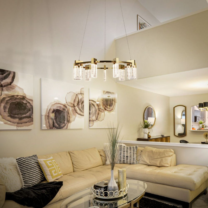 VONN Sorrento 27" VAC3139AB Integrated LED Circular Chandelier with 9 Shades in Antique Brass