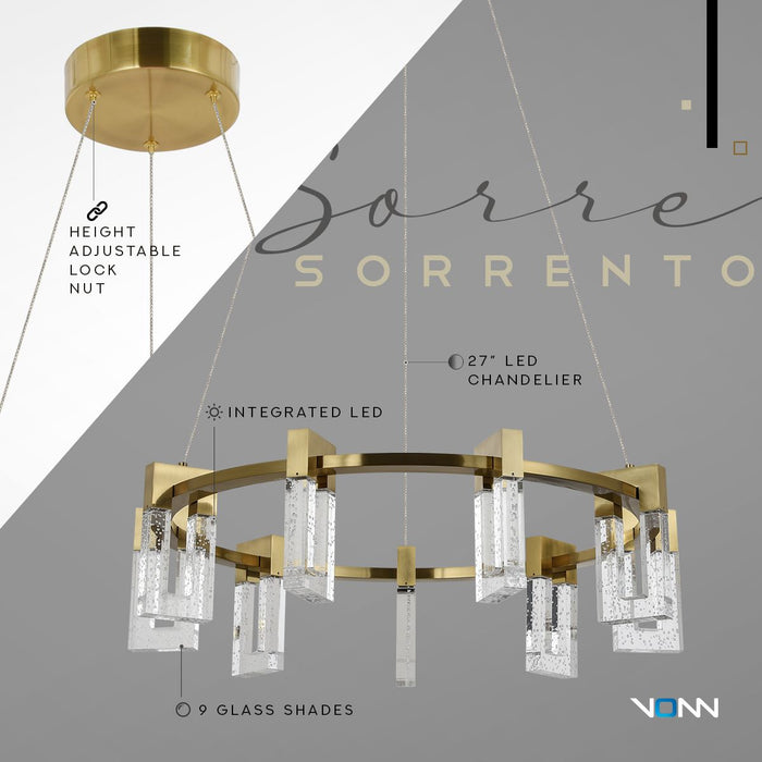 VONN Sorrento 27" VAC3139AB Integrated LED Circular Chandelier with 9 Shades in Antique Brass