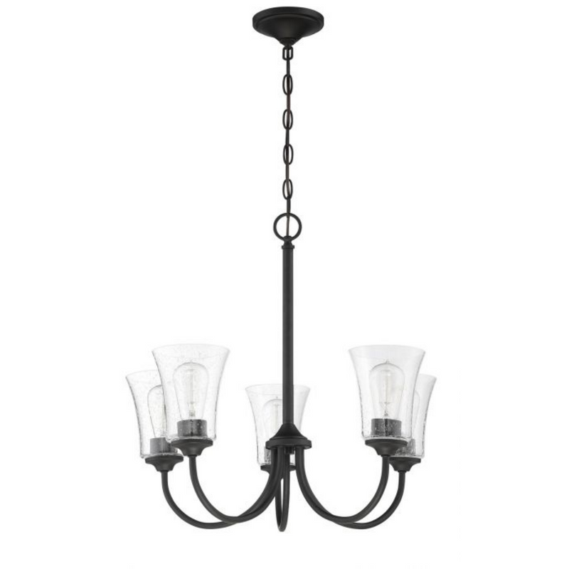 Craftmade Gwyneth 5 Light  Flat Black Chandelier - Clear Seeded Glass