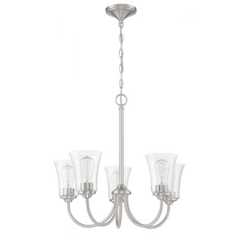 Craftmade Gwyneth 5 Light Brushed Polished Nickel Chandelier - Clear Seeded Glass