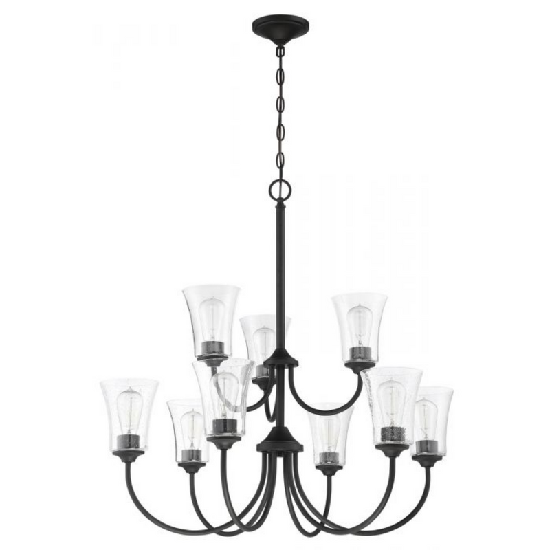 Craftmade Gwyneth 9 Light Flat Black Chandelier - Clear Seeded Glass