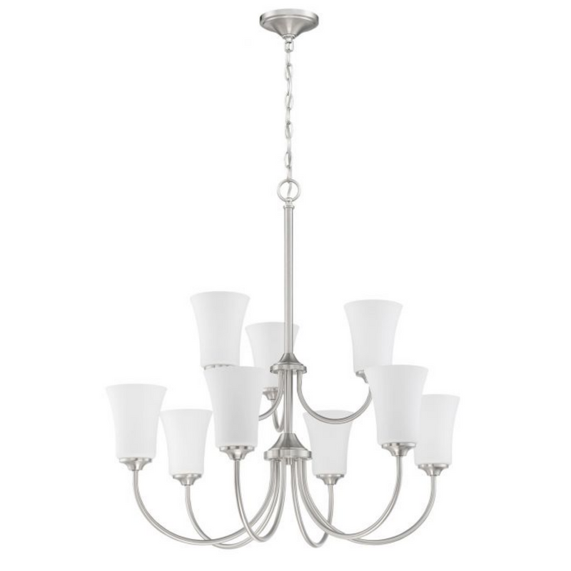 Craftmade Gwyneth 9 Light  Brushed Polish Nickel Chandelier - White Frost Glass