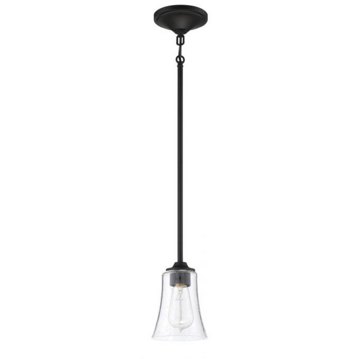 Craftmade Gwyneth 1 Light Mini Pendant Lamp in Flat Black - Clear Seeded Glass