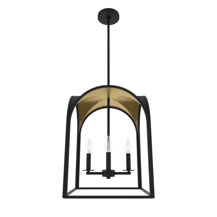 Hunter Dukestown 4 Light Lantern 15 Inch Pendant in Natural Iron with Gold Leaf