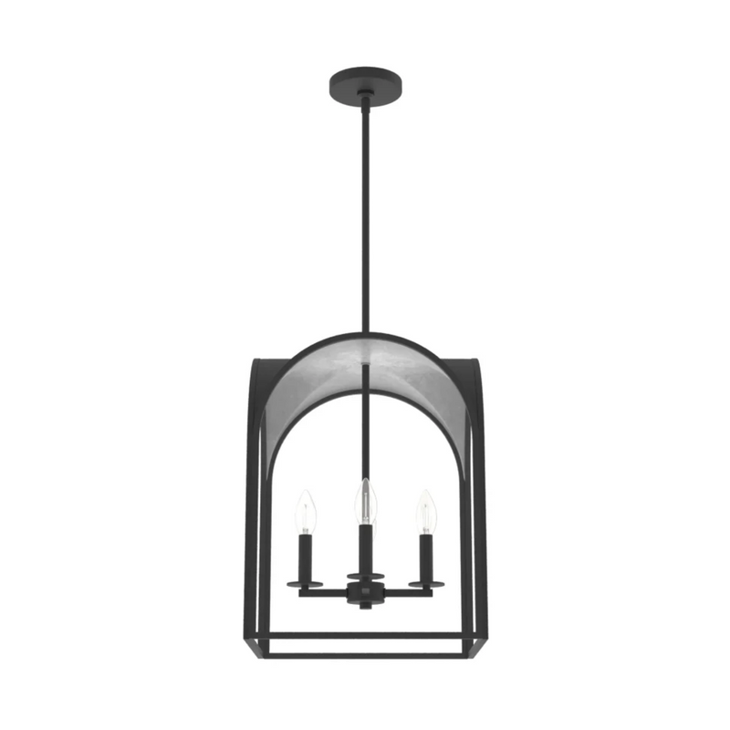 Hunter Dukestown 4 Light Lantern 15 Inch Pendant in Natural Iron with Silver Leaf
